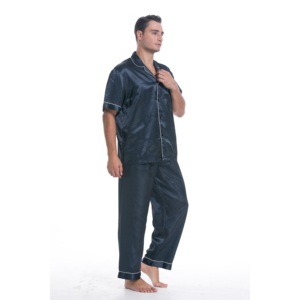 Pyjama d'été thermique en satin grande taille pour <span class=keywords><strong>homme</strong></span>, à manches courtes, brodé en soie, motifs de chemises de nuit pour lune de miel, vêtements de nuit pour couples - Product Image 2