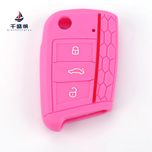 Étui de clé en silicone avec emblème GTI, compatible <span class=keywords><strong>Volkswagen</strong></span> Golf 7, motif nid d'abeille, surpiqûres rouges, sac de protection pour télécommande Golf - Product Image 1