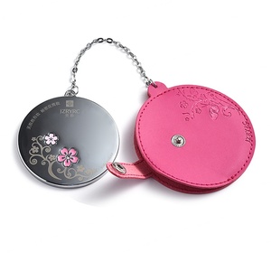Custom Logo PU Pouch Cosmetic Hand Mirror Cute Pocket Compact Mini Mirror Debossed Pattern Mirror - Product Image 1