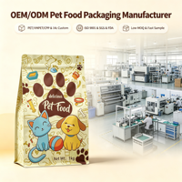 Sac pour aliments pour animaux de compagnie à fond plat imprimé sur mesure, à huit soudures latérales, avec fermeture éclair, en BOPP, VMPET, PE 140 microns, pour aliments pour chiens et chats