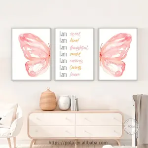 3pcs Pink Butterfly Painting Poster Inspirational Text Wall Art Canvas Prints And Posters Living Room Wall Decorative Paintings