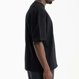 เสื้อยืดดีไซน์เนอร์ 100% ผ้าฝ้าย เสื้อยืดลำลองทรงหลวมไหล่ตก สำหรับผู้ชาย เสื้อยืดทรงครอป ทรงบ็อกซี่ เรียบง่าย สีพื้น - Product Image 4