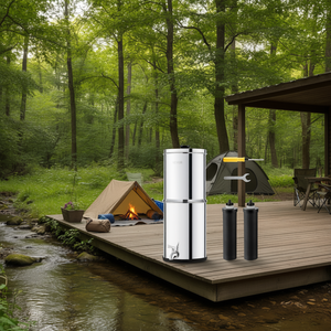 Filtre à eau de comptoir Vevor en acier inoxydable, 2,25 gallons, alimentation par gravité, avec 2 filtres à charbon actif pour usage extérieur - Product Image 2