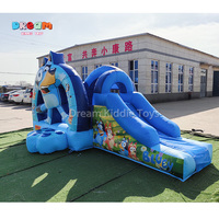 Château gonflable commercial bleu, toboggan gonflable combiné, aire de jeux pour enfants, château gonflable pour enfants en plein air