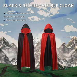Halloween <strong>Black</strong> and Red Polyester Unisex Hood <strong>Cloak</strong> with Reversible Masquerade Cape Costume for Adults - Product Image 2