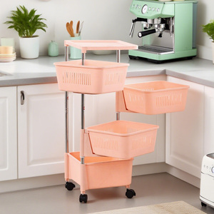 Home Rolling Utility Keuken Groentemand Organizer Mobiel Opbergrek 4 <span class=keywords><strong>Tier</strong></span> <span class=keywords><strong>Plastic</strong></span> Trolleys Keuken <span class=keywords><strong>Trolley</strong></span> Voor Keuken - Product Image 2