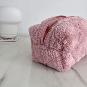 Pochette de rangement cosmétique pour femmes, écologique, réutilisable, matelassée, en sherpa, avec fermeture éclair, portable, douce, moelleuse, recyclable, grande capacité - Product Image 3