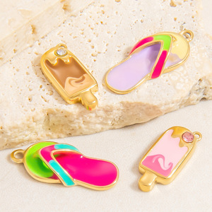 จี้ไอศกรีมและรองเท้าแตะสแตนเลสสำหรับทำสร้อยคอ อุปกรณ์ทำเครื่องประดับ DIY รูปทรงผสมผสาน ชุบเคลือบผิว - Product Image 3