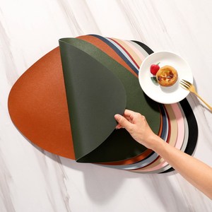 Model baru Set alas meja makan kulit imitasi dekoratif kulit PU PVC untuk digunakan di rumah dan restoran - Product Image 2