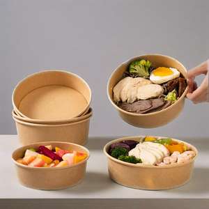 Fournitures de restaurant, bols à salade en papier à emporter avec couvercles, contenants alimentaires, préparation de repas, vaisselle à emporter, bol en papier kraft - Product Image 4