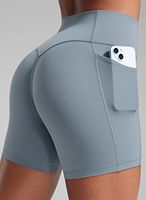 Shorts de cyclisme pour femmes taille haute 5 pouces avec poches latérales, shorts de sport pour femmes, ceinture personnalisée en forme de lettre, shorts de yoga pour femmes