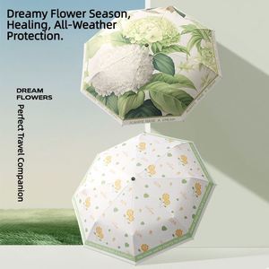 ร่มพับขนาดเล็กกันแดดกันฝนลายดอกไม้ UPF50 พร้อมเคลือบสีดำ เปิด-ปิดอัตโนมัติ รับทำโลโก้ OEM สำหรับผู้หญิงและเด็กผู้หญิง เหมาะเป็นของขวัญ - Product Image 2