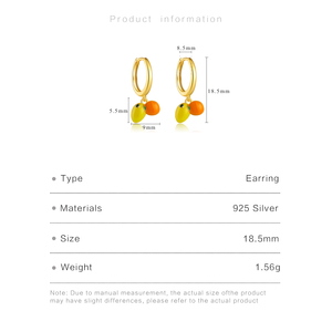 FUAMAY <span class=keywords><strong>2022</strong></span> Tendance Classique Plaqué Or Émail Boucles D'oreilles Orange et Citron Goutte Conception À La Mode Aros Style pour Cadeau - Product Image 2