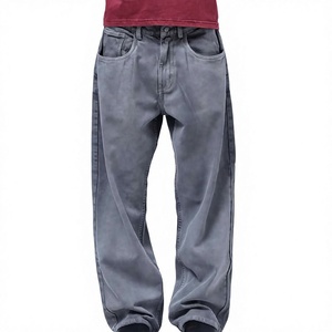 Men's Straight Leg Loose Fit Denim <b>Jeans</b> Mid Waist Solid Color Cotton Casual Autumn Style Regular Wash - Product Image 1