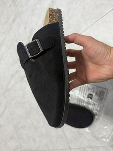 Suede Buckle Strap Mules Cork Lined Round Toe Closed Back Slides Casual Sandals In-stock shoes ready to ship Bulk order $1.42 - Product Image 4