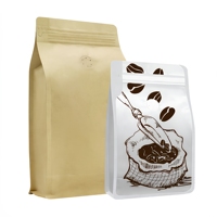 Sachet d'emballage de café à huit côtés imprimé sur mesure, pochette verticale vierge en kraft mat avec valve de dégazage pour la vente au détail de café de spécialité