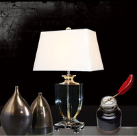 Lampe de table LED carrée de style moderne et luxueux américain, avec abat-jour en cristal, AC E26, pour la maison, la chambre à coucher, le bureau, la lecture, l'hôtel