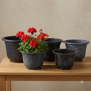 OEM Heavy Duty Round PP <b>Plastic</b> Flower Pot with Speckled Stone Appearance, Injection Molded Garden Nursery <b>Planter</b>, Lightweight - Product Image 1