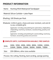Papier abrasif Fortunebrasive 9x11 pouces en carbure de silicium, pour utilisation à sec ou à l'eau, lot de 100, grain 1000-7000, support en latex, pour peinture automobile, métal, bois