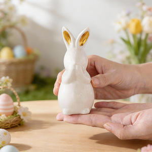 Ensemble de figurines de lapin en céramique de Pâques - Ne vois pas le mal, n'entends pas le mal, ne dis pas le mal - Décoration nordique pour le salon, le meuble TV - Product Image 3