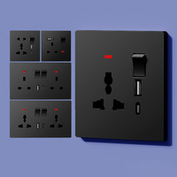 Interruptor de Pared Eléctrico Universal Kamanni L8-39 Gris, 13A, 2 Puertos USB, 2 Puertos Tipo-C, 4 Tomas de Corriente, IP20, para Control de Ventilador y Lámpara con Regulación