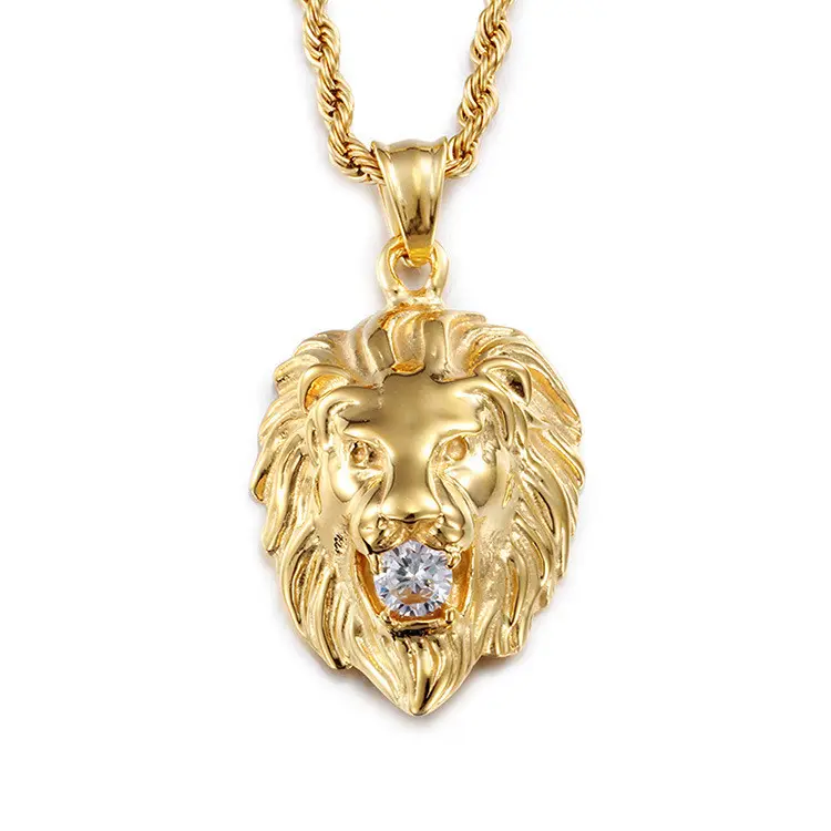 Fashion titanium steel diamond lion head pendant men's necklace with Zircon Diamond cool men fashion jewelry personality gift