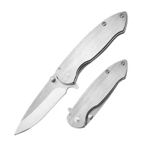 Cuchillo de bolsillo plegable con mango de acero inoxidable, cuchillos EDC de supervivencia al aire libre para acampar y cazar