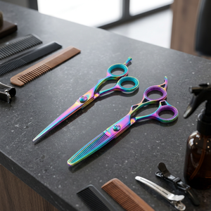 ASAP - Juego de Tijeras de Peluquería Profesionales de Acero Inoxidable con Recubrimiento de Color Arcoíris, para Diestros, Mango Largo, 30 Dientes, para Uso en Salón - Product Image 2