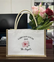Bolso Tote de yute ecológico de tamaño personalizado, arpillera lisa con estampado de logotipo para viajes y regalos, patrón de letras de compras