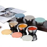 Coupelle à trempette en acier inoxydable 304 avec couvercle en silicone, petite soucoupe pour steak et sauce (70 ml), plat à assaisonnement, nouveau style chinois