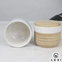 Pot de rangement en céramique de style nordique avec couvercle en bambou, pot à bonbons en glaçure réactive pour comptoir de cuisine et décoration intérieure