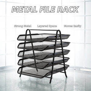 Organizador de Archivos Multifuncional para Oficina, Estable, Desmontable, de Cinco Niveles, de Hierro Forjado, con Bandejas para Documentos, Rejilla Metálica, Color Negro - Product Image 2