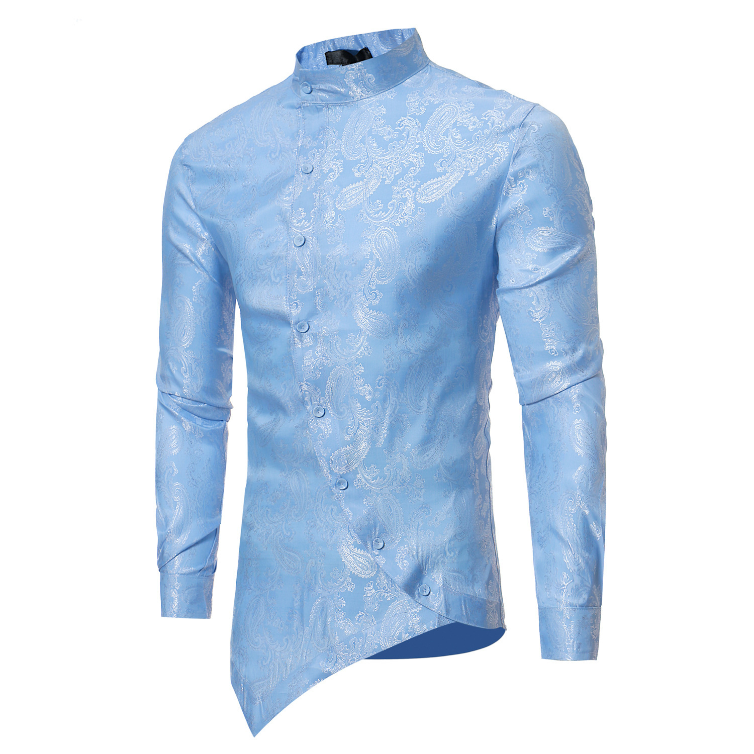 RNSHANGER Paisley Shirt for Men Irregular Oblique Hem Social Shirt 