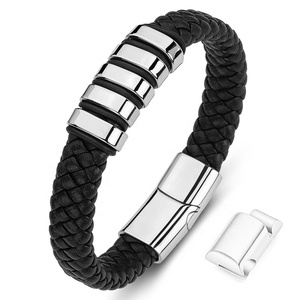 Personalizzato Inciso In <span class=keywords><strong>Acciaio</strong></span> Inox Chiusura Magnetica Braccialetto di <span class=keywords><strong>Cuoio</strong></span> Genuino per Gli Uomini - Product Image 2
