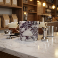 Boîte à expresso en marbre Calacatta Viola de luxe, outil de barista artisanal en pierre naturelle pour bar à café haut de gamme et décoration intérieure