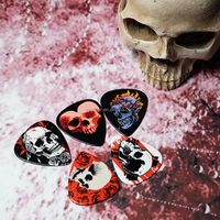 Lot de 5 médiators de guitare en celluloïd de 0,71 mm, motif crâne coloré, personnalisables par impression, haute qualité