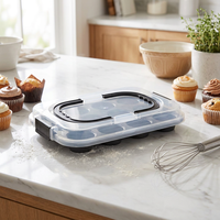 Moule à muffins/cupcakes en acier au carbone à 12 cavités avec revêtement antiadhésif et couvercle en plastique, compatible lave-vaisselle et four