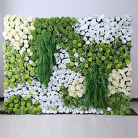 Perlengkapan Pernikahan Panel Dinding Bunga Mawar Putih Hijau 3D 5D Dekorasi Bunga 8ft X 8ft Latar Belakang Dinding Floral
