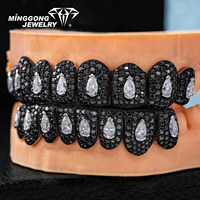 Nouveauté : Grillz personnalisés en moissanite noire taille poire, en or véritable 10K, 14K, 18K et argent sterling 925, design tendance pour hommes et femmes
