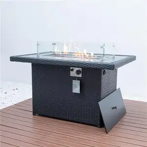 长方形户外火坑桌子燃气藤制壁炉火坑桌子套装