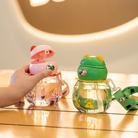 Gourde d'été pour enfants en paille avec sangle, en PC, portable, motif dessin animé, à boire directement, avec bouchon pop-up à un clic pour l'extérieur