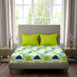 Parure de draps plats géométriques modernes en coton 200TC vert citron et turquoise, imperméable et lavable, toutes saisons, pour la maison, l'hôtel et l'hôpital - Product Image 1
