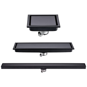 YOTO Black Square <strong>Stainless</strong> <strong>Steel</strong> <strong>Floor</strong> <strong>Drain</strong> Modern Anti-Odor Linear Balcony Shower <strong>Cover</strong> for Toilet Bathroom Drainage
