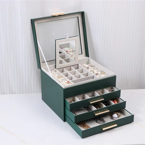 Four Layer Leather Jewelry Organizer <b>Box</b> With Clear Window Lid Gold Handle <b>Drawers</b> Large Capacity <b>Storage</b> For Women - Product Image 3