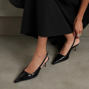 Scarpe da Ufficio da Donna alla Moda con Tacco Basso Regolabile, Punta a Spillo, Traspiranti, in Vernice Nera - Product Image 6