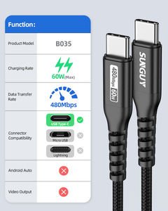 Cable de datos de carga rápida SUNGUY de nailon trenzado tipo C de 60W 3A, cable USB trenzado, cable USB de carga rápida, producto popular en TikTok. - Product Image 4