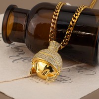 Collier pendentif casque de football en cuivre plaqué or 18 carats avec zircon rond, bijou hip-hop pour cadeau de fête