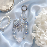 Lujoso Colgante de Cisne Iridiscente con Cuentas, Cadena para Teléfono de Plata con Perlas de Cristal, Llavero, Joyería Hecha a Mano, Regalo al por Mayor