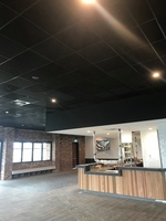Azulejos de techo acústicos personalizados de fábrica, tablero de lana de fibra de vidrio, absorbente de sonido, color negro