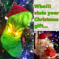 LED ışık up büyüleyici grinchmas elf elf noel tatili dekoratif yeşil aydınlık çorap şeker çanta kolye hediye keseleri